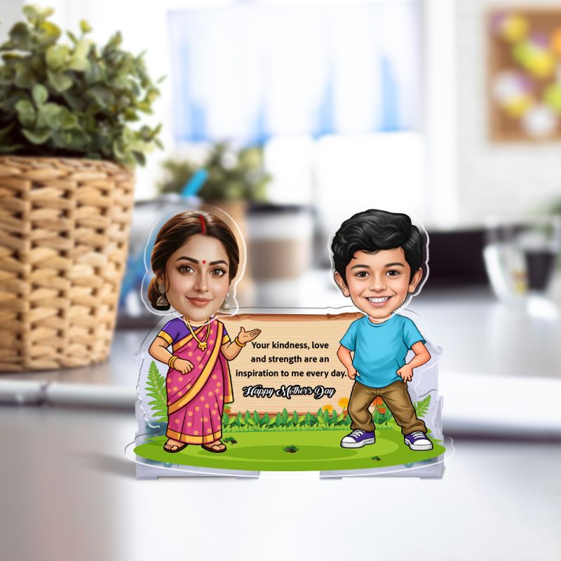 Personalized Mom & Child Theme Bobblehead Caricature with Battery Powered Moving Head Feature from Son   Memorable Gift for Mom